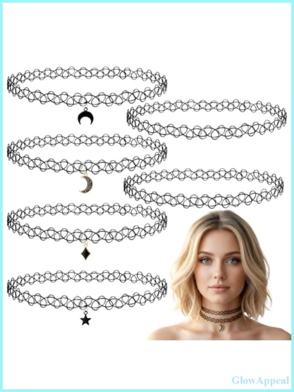 Stretchy Tattoo Choker Necklace Set with Pendants Y2K Gothic